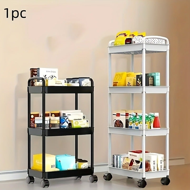 Multi-Layer Storage Organizer Cart - Durable Plastic, Easy to Move, Ideal for Kitchen, Bathroom, Bedroom - White and Black, 2D Flat - Image 4