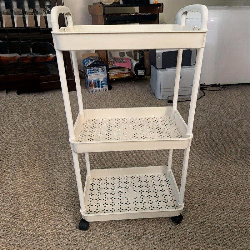 Multi-Layer Storage Organizer Cart - Durable Plastic, Easy to Move, Ideal for Kitchen, Bathroom, Bedroom - White and Black, 2D Flat - Image 5