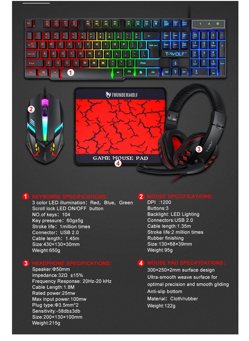 T-WOLF - Keyboard Mouse Headphone Set Four Piece Game Set - Image 1