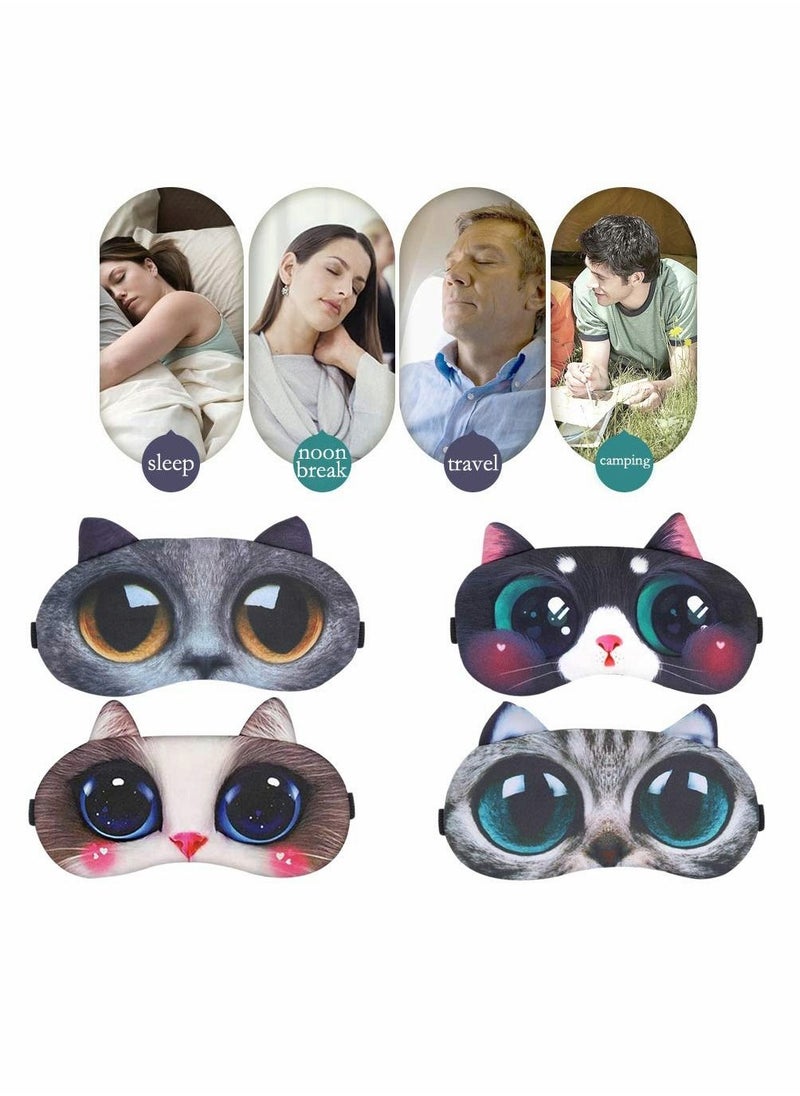 Excefore - Sleep Blindfold, 4 PCS Cute Cartoon Cat Eye Mask Soft Fluffy Sleep Shade Cover Rest Eyepatch Blindfold Shield Travel Sleeping for Eye Mask Sleep Mask Kid Girl Female Lady Daydream Sleep Mask - Image 1