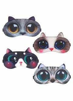 Sleep Blindfold, 4 PCS Cute Cartoon Cat Eye Mask Soft Fluffy Sleep Shade Cover Rest Eyepatch Blindfold Shield Travel Sleeping for Eye Mask Sleep Mask Kid Girl Female Lady Daydream Sleep Mask
