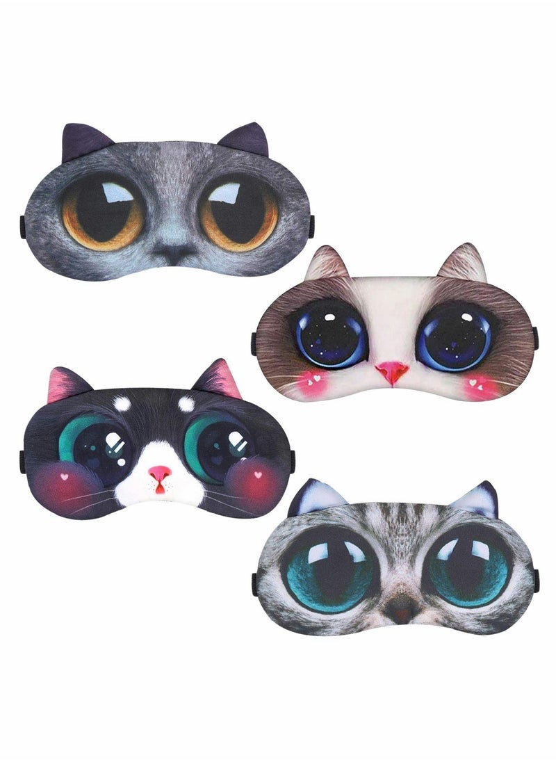 Excefore - Sleep Blindfold, 4 PCS Cute Cartoon Cat Eye Mask Soft Fluffy Sleep Shade Cover Rest Eyepatch Blindfold Shield Travel Sleeping for Eye Mask Sleep Mask Kid Girl Female Lady Daydream Sleep Mask - Image 1