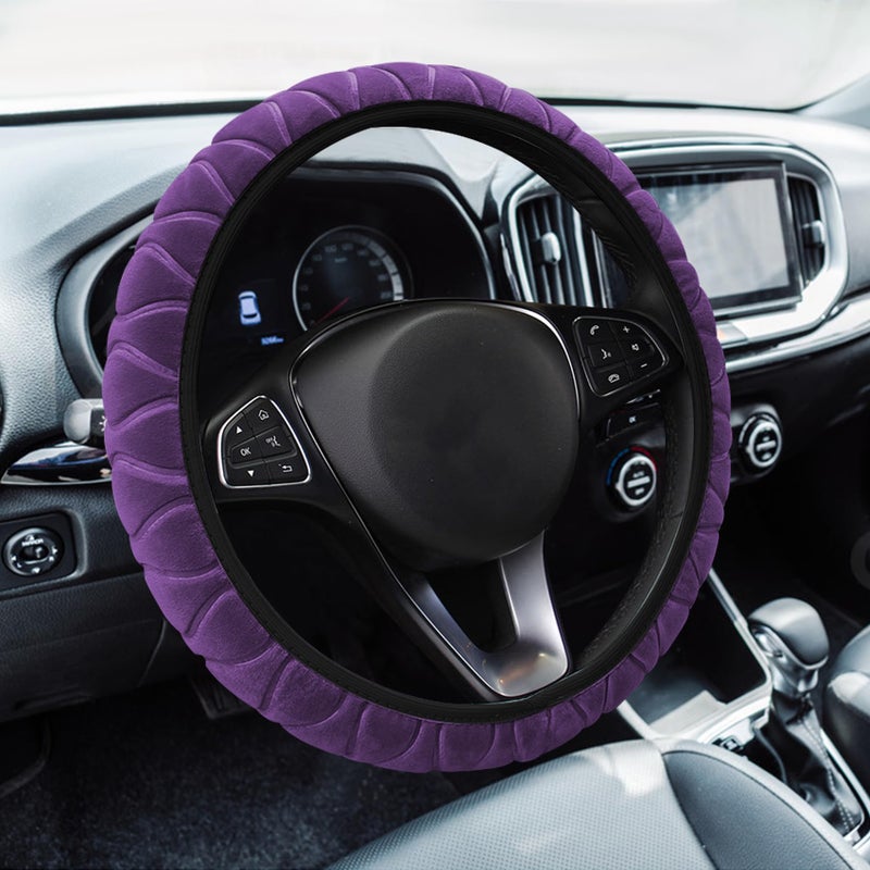 Lecctso Fluffy Steering Wheel Cover Car Wheel Cover 15 Soft Steering Wheel Protector Elastic Long Microfiber Plush Steering Wheel Cover Interior Decoration Universal for Men Women Girls - Image 3