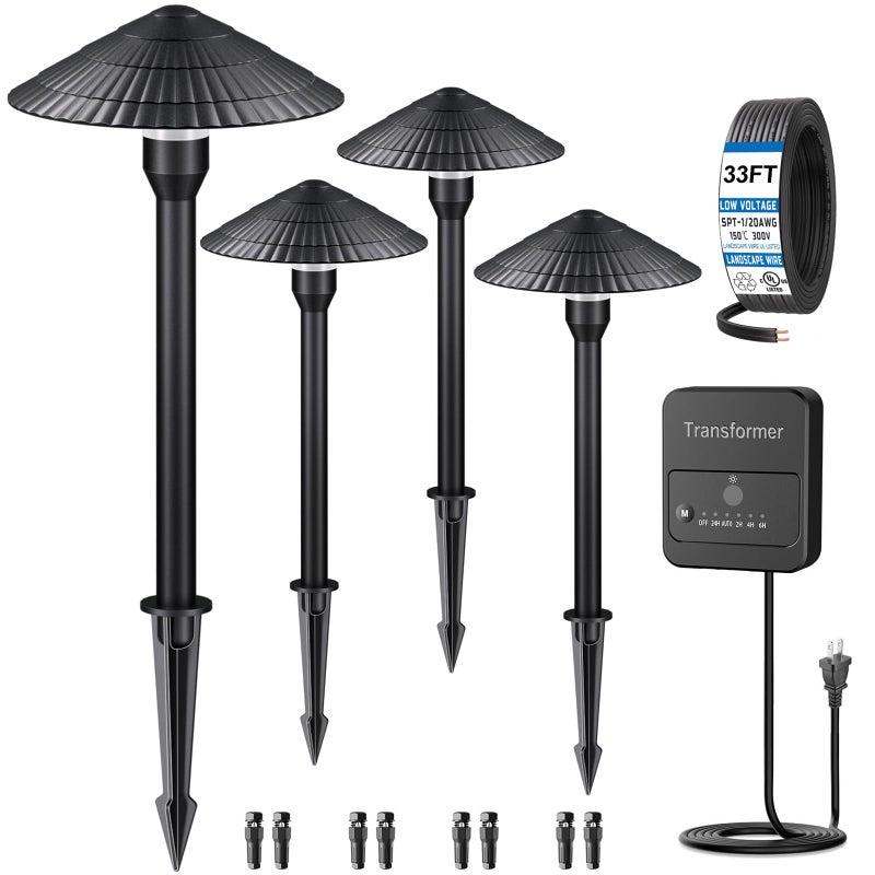 ZZXX All-in-One Low Voltage Landscape Lighting Kit 4-Pathway Lights with 96W Transformer, 5W LED Landscape Lighting Low Voltage 12-24V,IP66 Waterproof Outdoor Lights 2700K for Yard Patio Walkway - Image 1