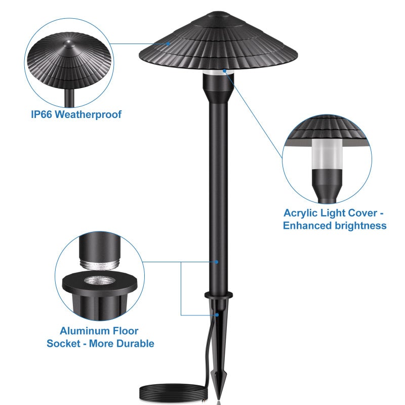 ZZXX All-in-One Low Voltage Landscape Lighting Kit 4-Pathway Lights with 96W Transformer, 5W LED Landscape Lighting Low Voltage 12-24V,IP66 Waterproof Outdoor Lights 2700K for Yard Patio Walkway - Image 5