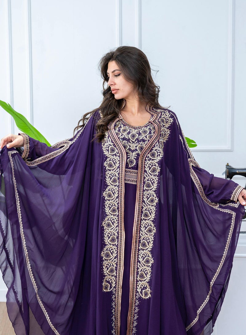 البنت الشرقية قفطان مغربي شيفون قطعتين مع حزام على الخسر - Image 2