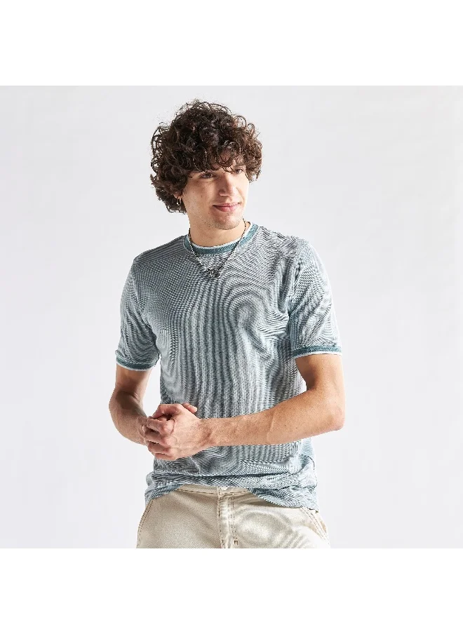 FAV Textured Crew Neck T-shirt with Short Sleeves