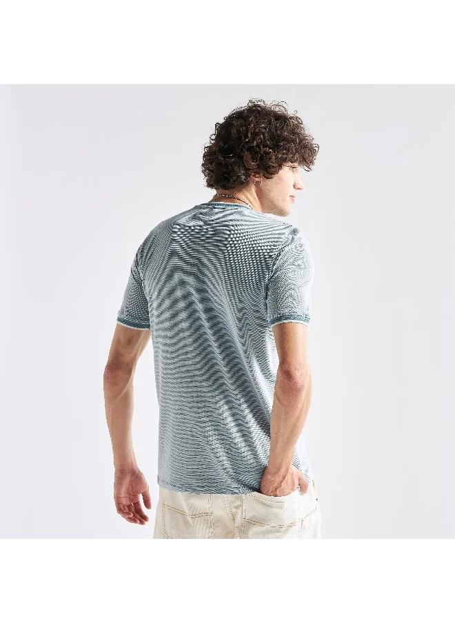 FAV Textured Crew Neck T-shirt with Short Sleeves