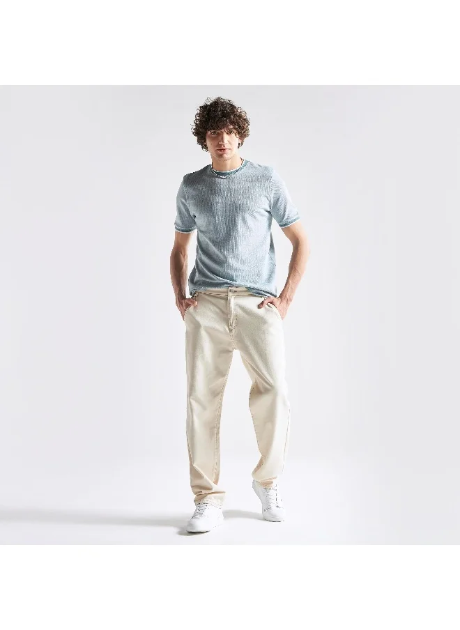 FAV Textured Crew Neck T-shirt with Short Sleeves