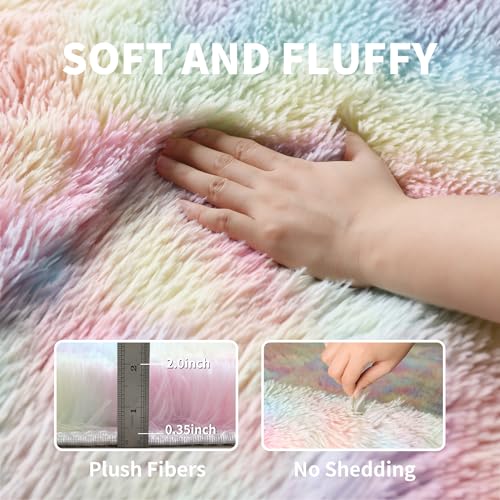 KICHOWUA Washable 4x6 Rainbow Fluffy Shaggy Area Rugs, Kawaii Princess Soft Plush Carpet for Girls Bedroom Kids Playroom, Cute Colorful Fuzzy Rug for Nursery Dorm Baby Toddler Teenage - Image 3