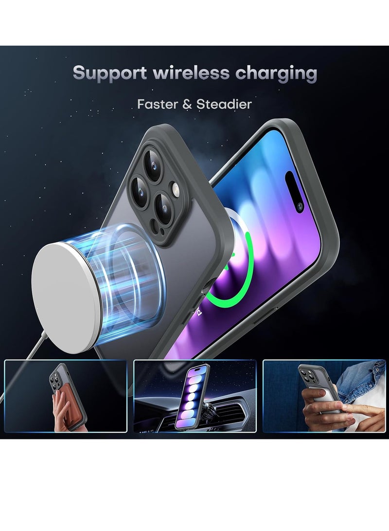 ELTRAZONE 3 in 1 Magnetic for iPhone 15 Pro Max Case, Upgraded [Full Camera Protection] Fit for MagSafe [Military Grade Drop Tested] Translucent Matte Back Phone Bumper 6.7", Gray - Image 3