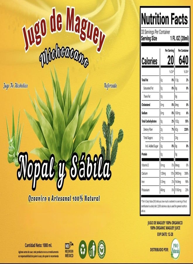 Maguey Juice Nopal Y Sabila - Jugo De Maguey Reforzado Extract 1,000ML | All Natural, 100% Juice | Jugo de Maguey de Michoacan, Sabor Natural - Image 2