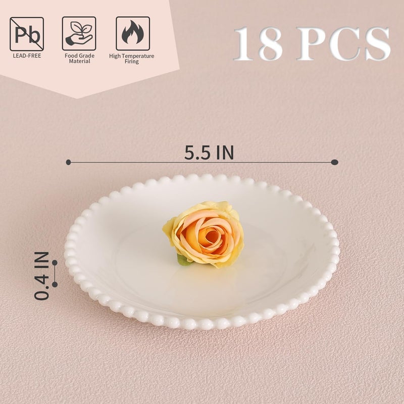 OMAYKEY 55 Inch White Ceramic Dessert Plates Set of 18 Small Salad Plates Porcelain Round Shaped Dinner Plates Appetizer Plates for Cake Waffles Snacks Side Dish Oven Microwave Dishwasher Safe - Image 3
