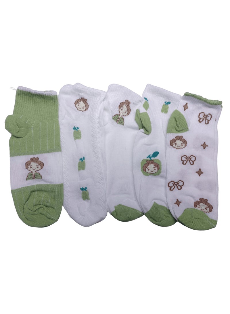 "SMARTEDGE Women's Stylish Tights, Bow and Girl Design, Short Summer Socks, Very Elegant, Set of 6 Pairs in Assorted Colors. Trendy Design for Women and Girls