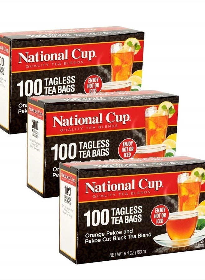 National Cup شاي أسود مزيج بيكو وبيكو مقطع بدون علامة، أكياس شاي، 100 قطعة، عبوة من 3 - Image 1