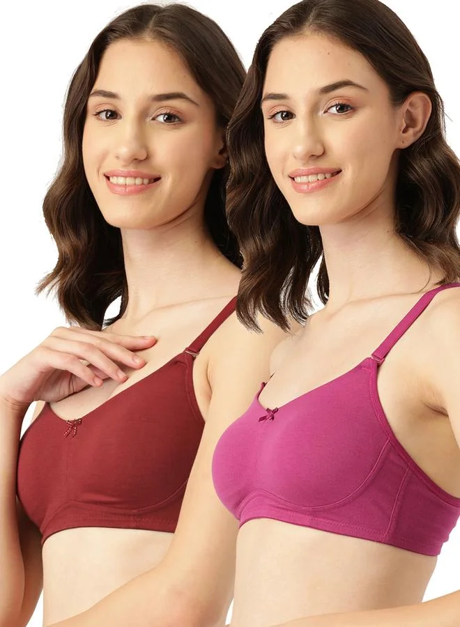 Leading Lady Pack of 2 - Solid Non Wired Cotton T-Shirt Bra by Styli