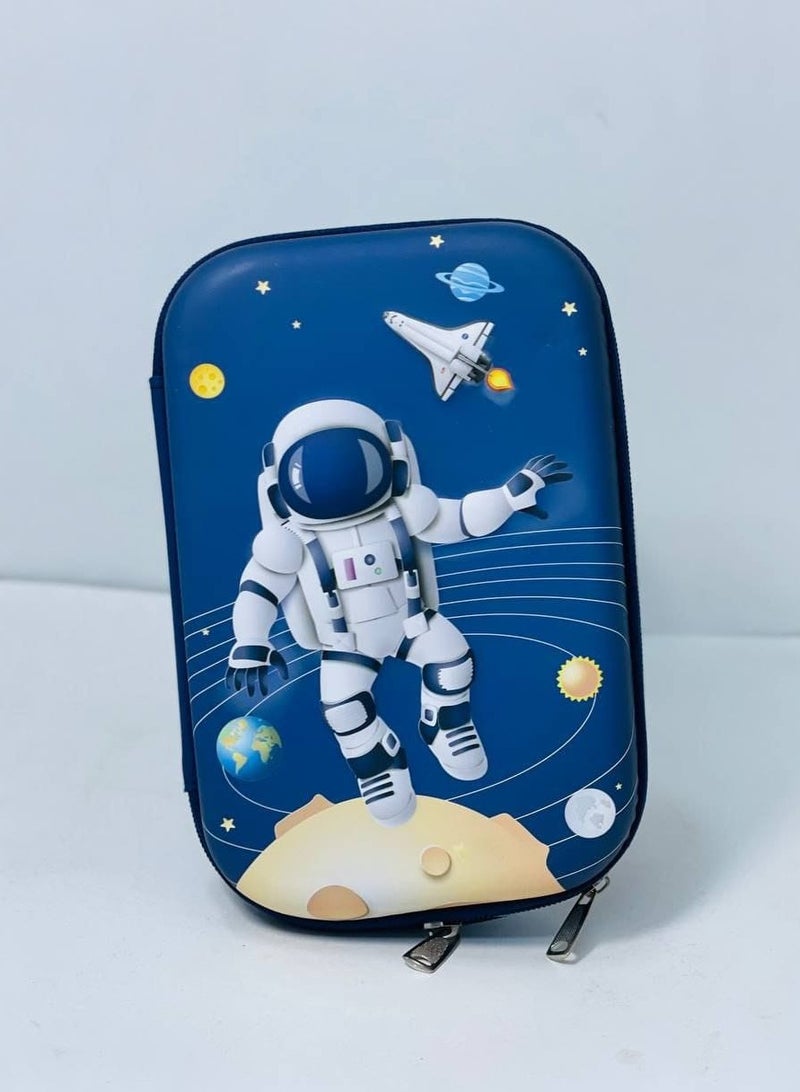 Spaceman Pencil Case with Raised Face, Leather Material, Silicone Face, 2 Zippers in Different Colors - Image 1