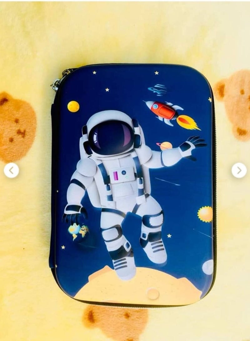 Spaceman Pencil Case with Raised Face, Leather Material, Silicone Face, 2 Zippers in Different Colors - Image 3