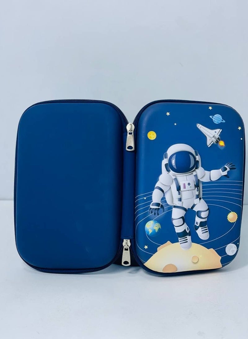 Spaceman Pencil Case with Raised Face, Leather Material, Silicone Face, 2 Zippers in Different Colors - Image 4