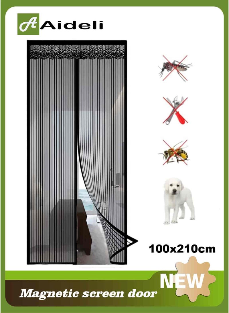 Aideli Magnetic Fly Screen Door 100×210 cm, Anti Mosquito Bug Mesh Curtain with Strong Magnets and Full Frame Magic Tape, Hands-Free Automatic Closure for Bedroom Balcony Kitchen - Image 1