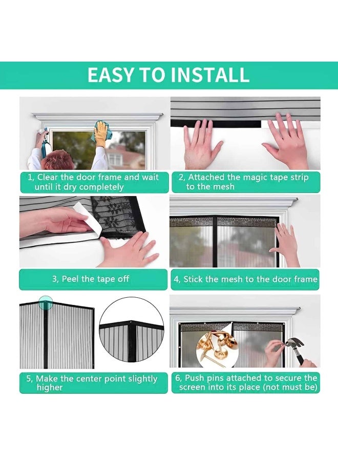Aideli Magnetic Fly Screen Door 100×210 cm, Anti Mosquito Bug Mesh Curtain with Strong Magnets and Full Frame Magic Tape, Hands-Free Automatic Closure for Bedroom Balcony Kitchen - Image 4