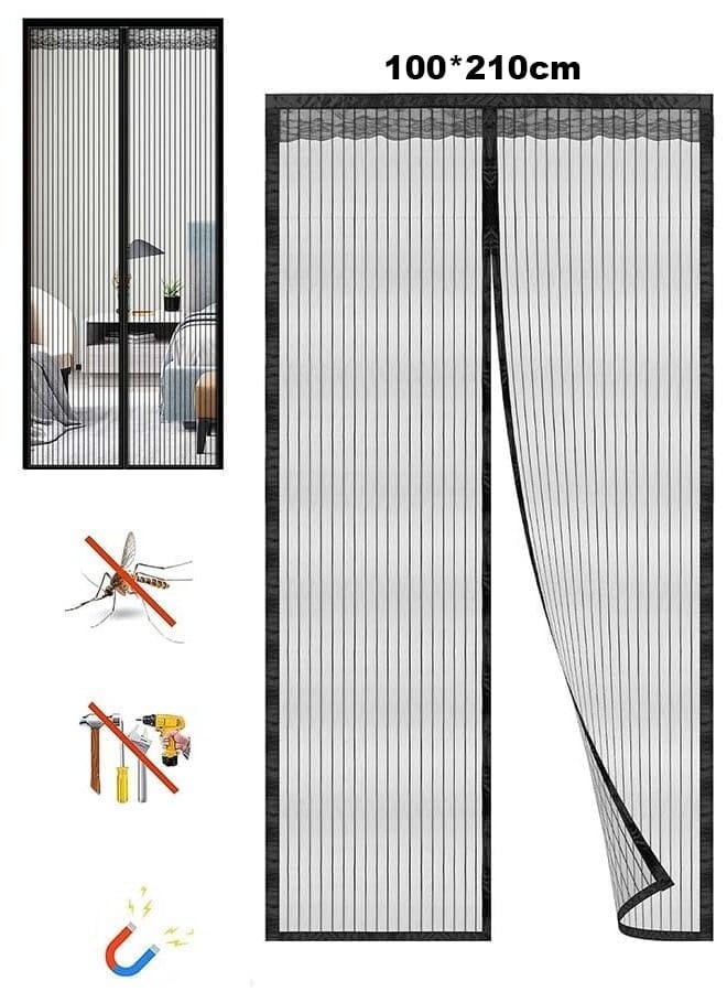 أديلي ستارة باب مغناطيسية 100×210 سم شبك ضد البعوض والحشرات مع مغناطيس قوي وشريط لاصق كامل الإطار وإغلاق تلقائي مناسبة لغرفة النوم والشرفة والمطبخ - Image 1