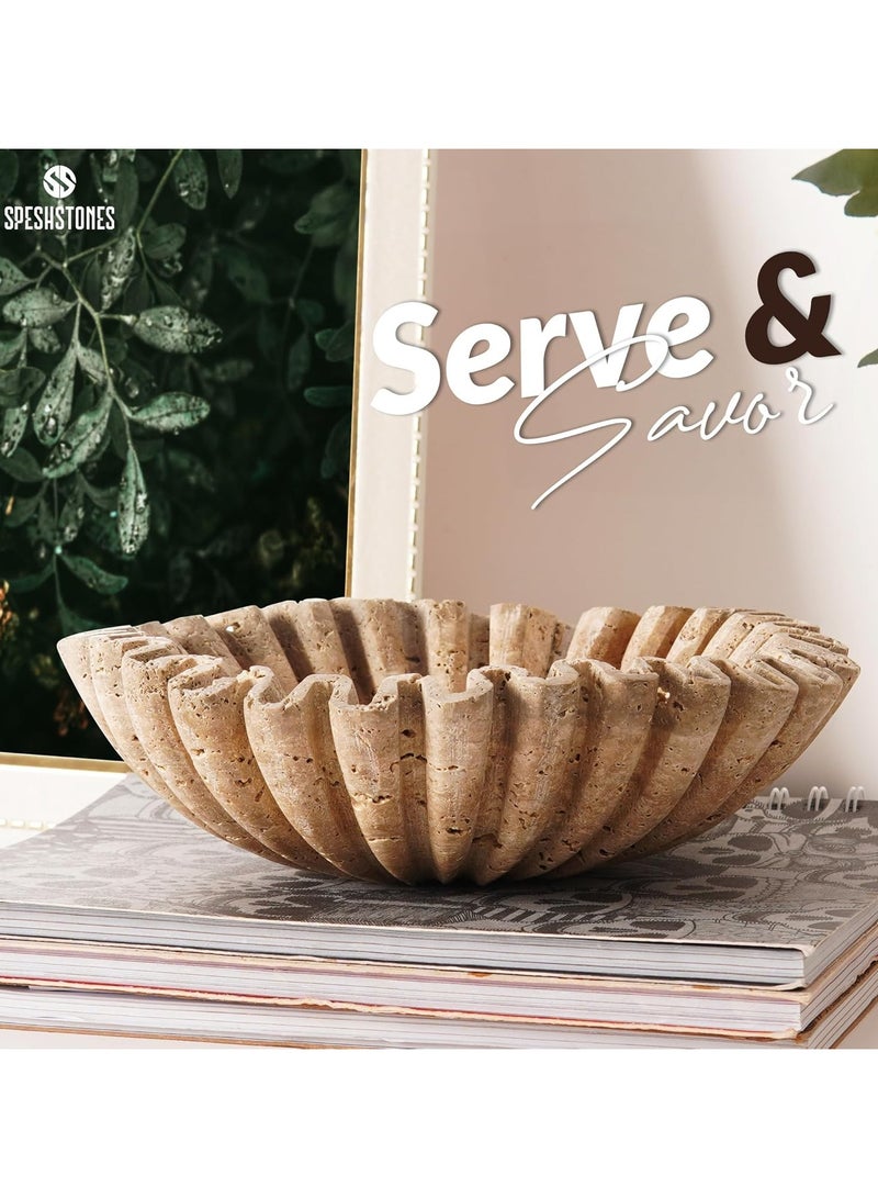 SPESHSTONES Travertine Ruffle Bowl 10 Inch Large Decorative Fruit Holder for Kitchen Counter and Dining Table Centerpiece - Modern Beige Stone Fluted and Scalloped Bowls for Home Decor - Image 2