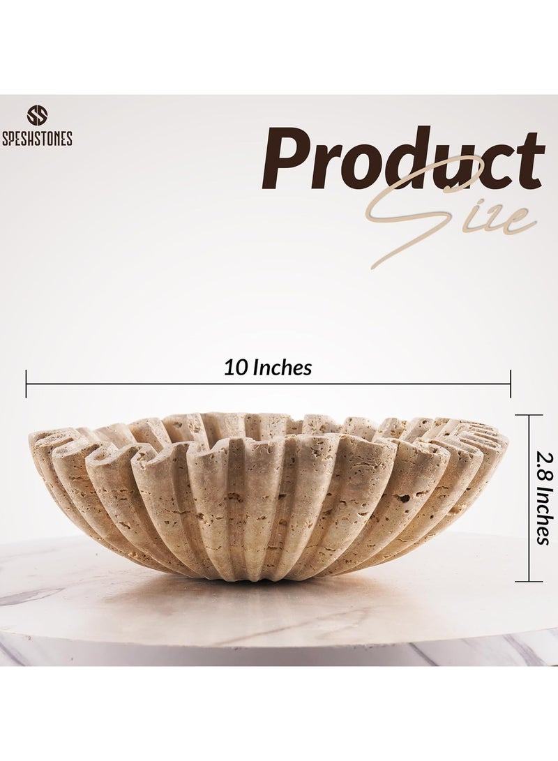 SPESHSTONES Travertine Ruffle Bowl 10 Inch Large Decorative Fruit Holder for Kitchen Counter and Dining Table Centerpiece - Modern Beige Stone Fluted and Scalloped Bowls for Home Decor - Image 3