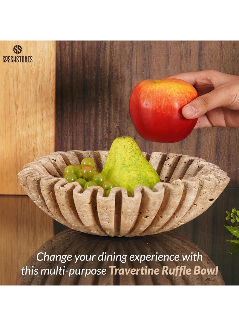 SPESHSTONES Travertine Ruffle Bowl 10 Inch Large Decorative Fruit Holder for Kitchen Counter and Dining Table Centerpiece - Modern Beige Stone Fluted and Scalloped Bowls for Home Decor - Image 4