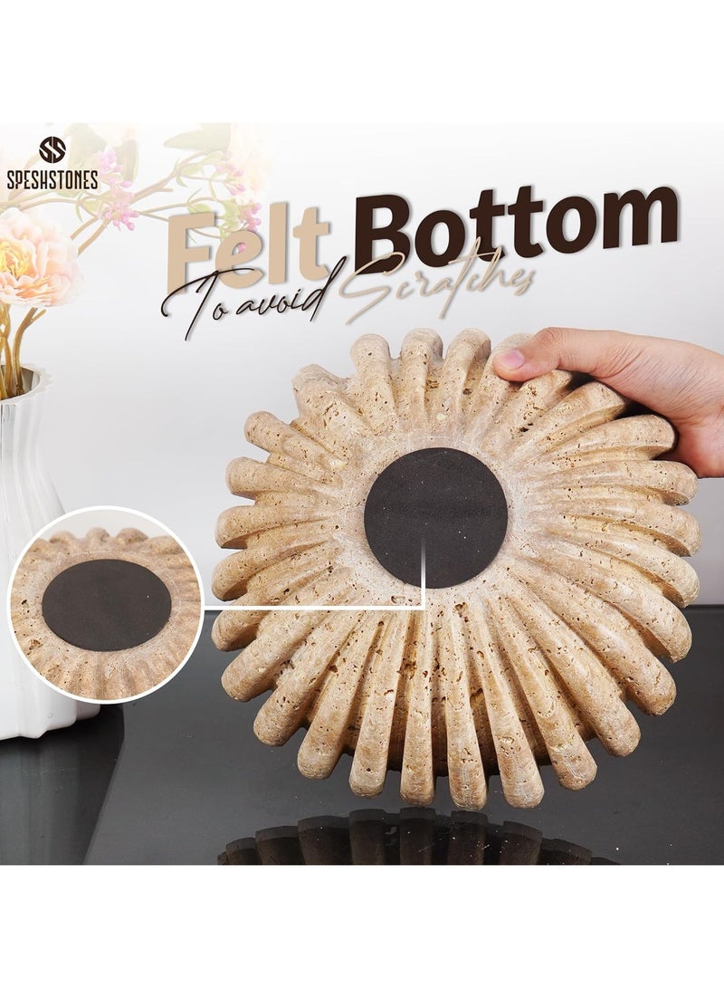SPESHSTONES Travertine Ruffle Bowl 10 Inch Large Decorative Fruit Holder for Kitchen Counter and Dining Table Centerpiece - Modern Beige Stone Fluted and Scalloped Bowls for Home Decor - Image 5