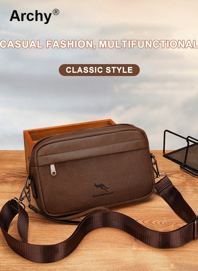 Archy Men's Vintage PU Leather Clutch Bag Fashion Zipper Shoulder Crossbody Bag with Detachable Shoulder Strap Bag Sling Shoulder Bag for Men, Durable Casual Daypack  - Image 3