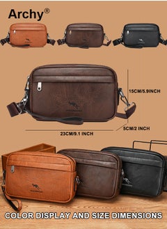 Archy Men's Vintage PU Leather Clutch Bag Fashion Zipper Shoulder Crossbody Bag with Detachable Shoulder Strap Bag Sling Shoulder Bag for Men, Durable Casual Daypack  - Image 5