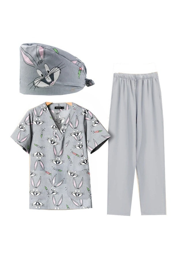 Loquat Womens Medical Scrubs Set Medical Uniform Set Gray Rabbit - Image 2