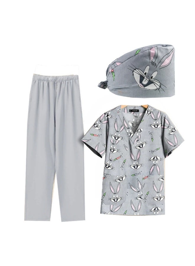 Loquat Womens Medical Scrubs Set Medical Uniform Set Gray Rabbit - Image 1