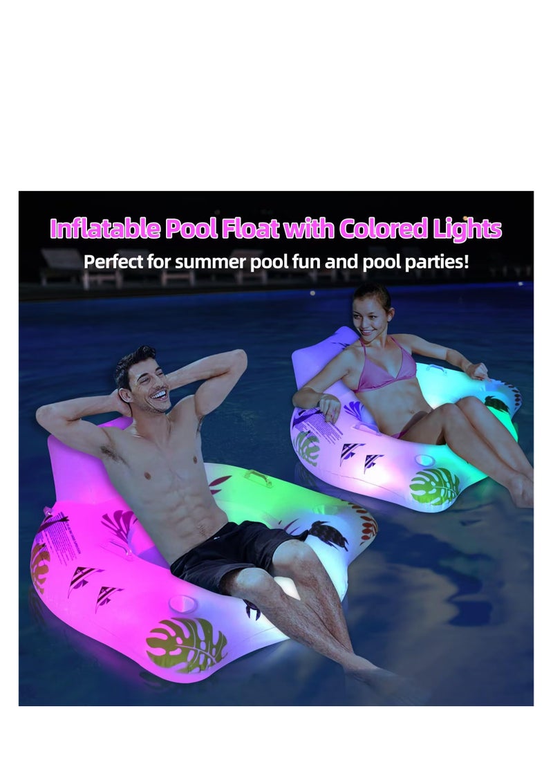 null - Solar Inflatable Pool Floats with Colorful Lights, Light Up Pool Floaties for Adults, Large Pool Float Chairs with 2 Cup Holders u0026 2 Handles, Swimming Pool Tubes Floaties for Party, Pool Raft - Image 1