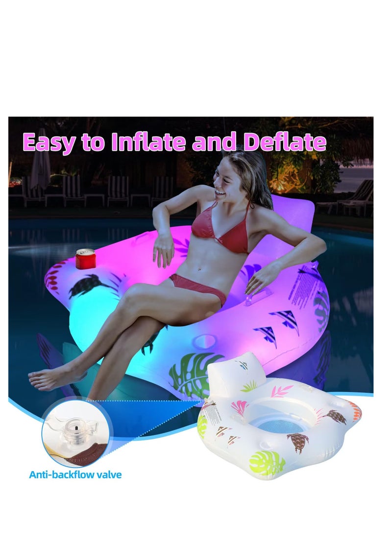 null - Solar Inflatable Pool Floats with Colorful Lights, Light Up Pool Floaties for Adults, Large Pool Float Chairs with 2 Cup Holders u0026 2 Handles, Swimming Pool Tubes Floaties for Party, Pool Raft - Image 1