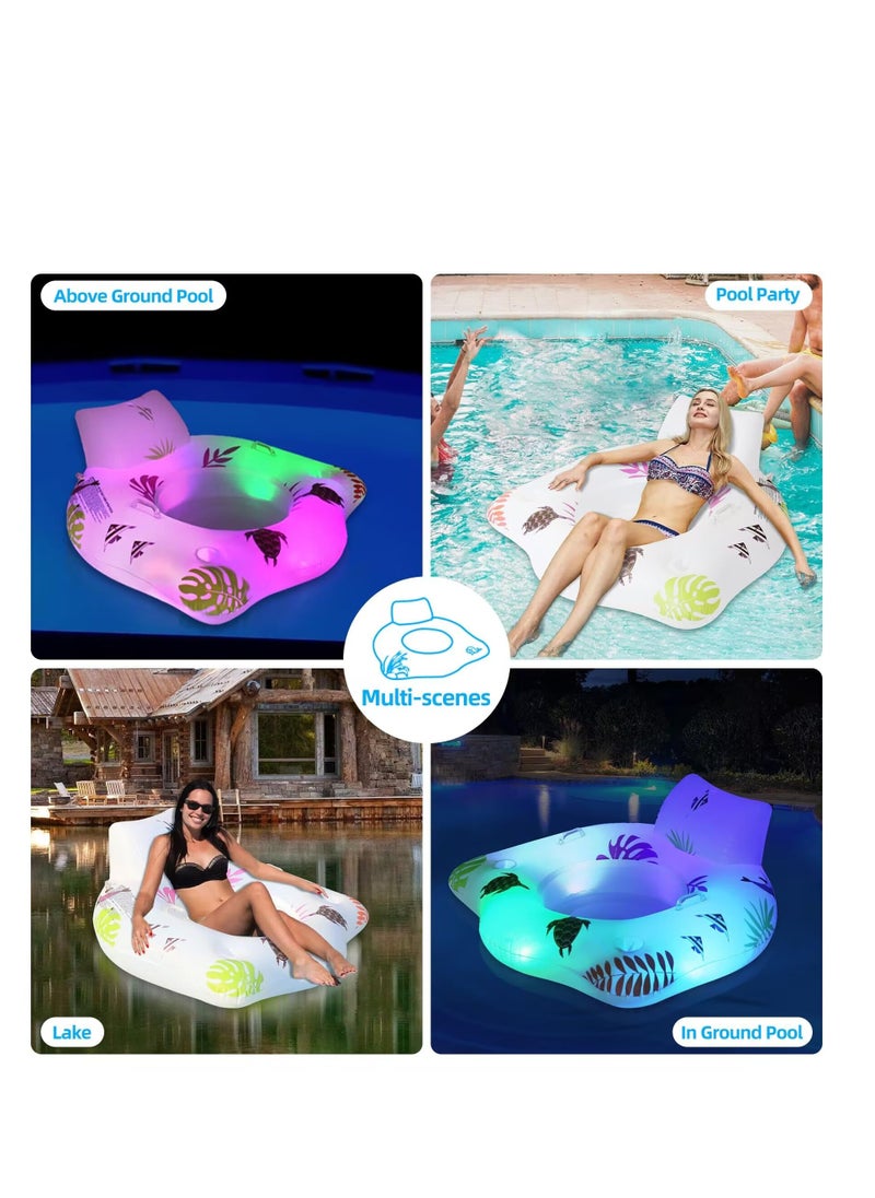 null - Solar Inflatable Pool Floats with Colorful Lights, Light Up Pool Floaties for Adults, Large Pool Float Chairs with 2 Cup Holders u0026 2 Handles, Swimming Pool Tubes Floaties for Party, Pool Raft - Image 1