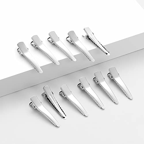 UJOY Flat Metal Single Prong Alligator Duckbills 3.5Cm Diy Barrette Bow Hair Clips, Set Of 50 Pieces, Silver - Image 2
