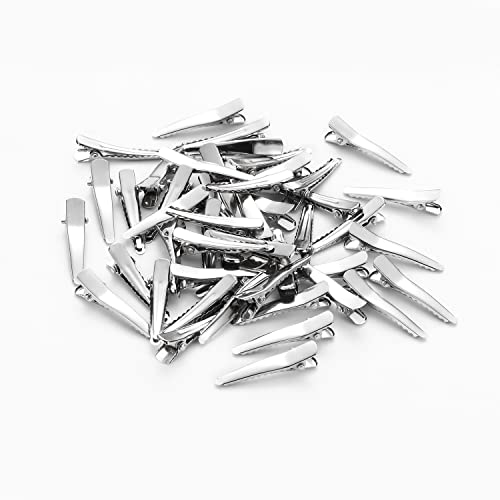 UJOY Flat Metal Single Prong Alligator Duckbills 3.5Cm Diy Barrette Bow Hair Clips, Set Of 50 Pieces, Silver - Image 1