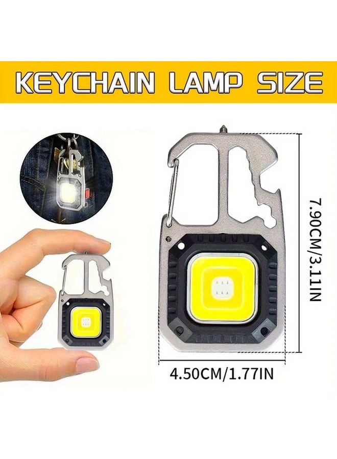 Silvery Mini Keychain Lamp USB Rechargeable COB Flashlight 6 Modes Emergency Light - Image 4