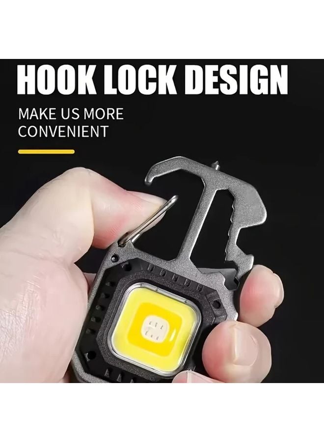 Silvery Mini Keychain Lamp USB Rechargeable COB Flashlight 6 Modes Emergency Light - Image 5