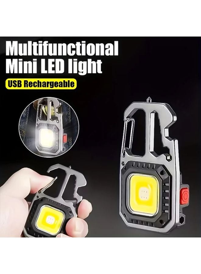 Silvery Mini Keychain Lamp USB Rechargeable COB Flashlight 6 Modes Emergency Light - Image 3