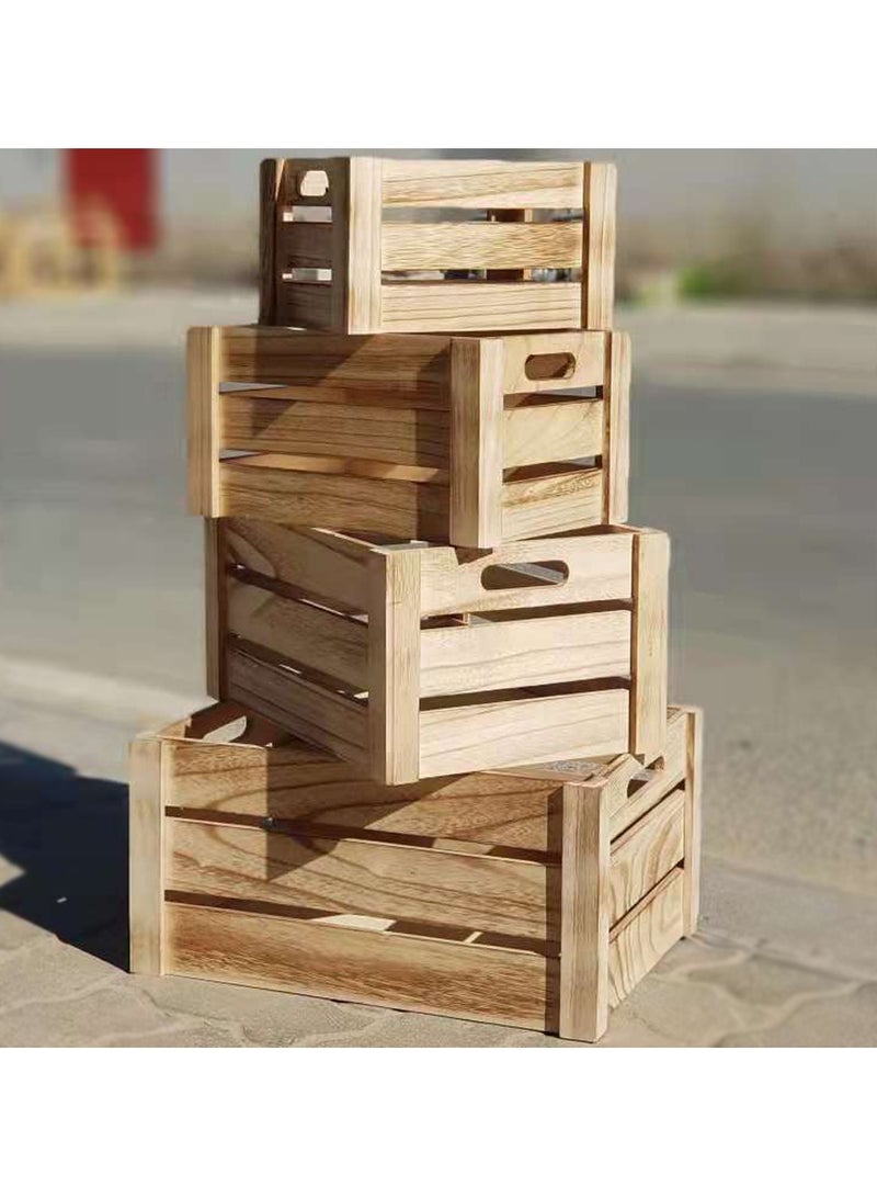 LINGWEI Natural Wooden Storage Crates | Set of 4 Nesting Wooden Boxes with Cutout Handles | Rustic Farmhouse Decorative Containers for Home, Kitchen, Bathroom & Office Organization - Image 2