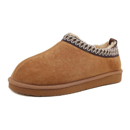 SMajong Women's Slippers Mens Platform Mini Boots Fuzzy House Slipper Fur Fleece Winter Home Shoes Indoor and Outdoor Black Brown US 7.5 Women/6 Men - Image 1