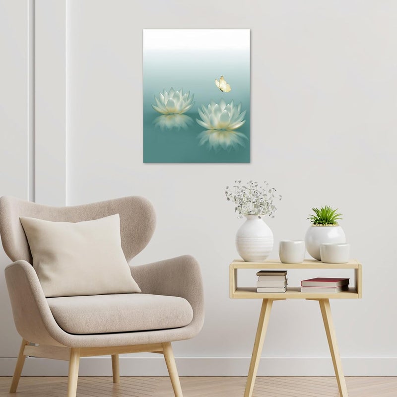 HVEST Dragonfly with Water Lily Flowers Canvas Wall Zen Spa Picture Printed Artwork - Image 3