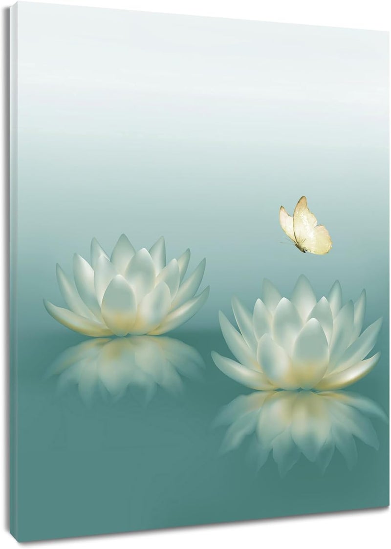 HVEST Dragonfly with Water Lily Flowers Canvas Wall Zen Spa Picture Printed Artwork - Image 1