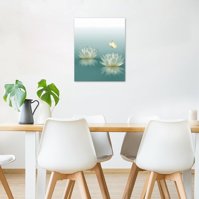 HVEST Dragonfly with Water Lily Flowers Canvas Wall Zen Spa Picture Printed Artwork - Image 2