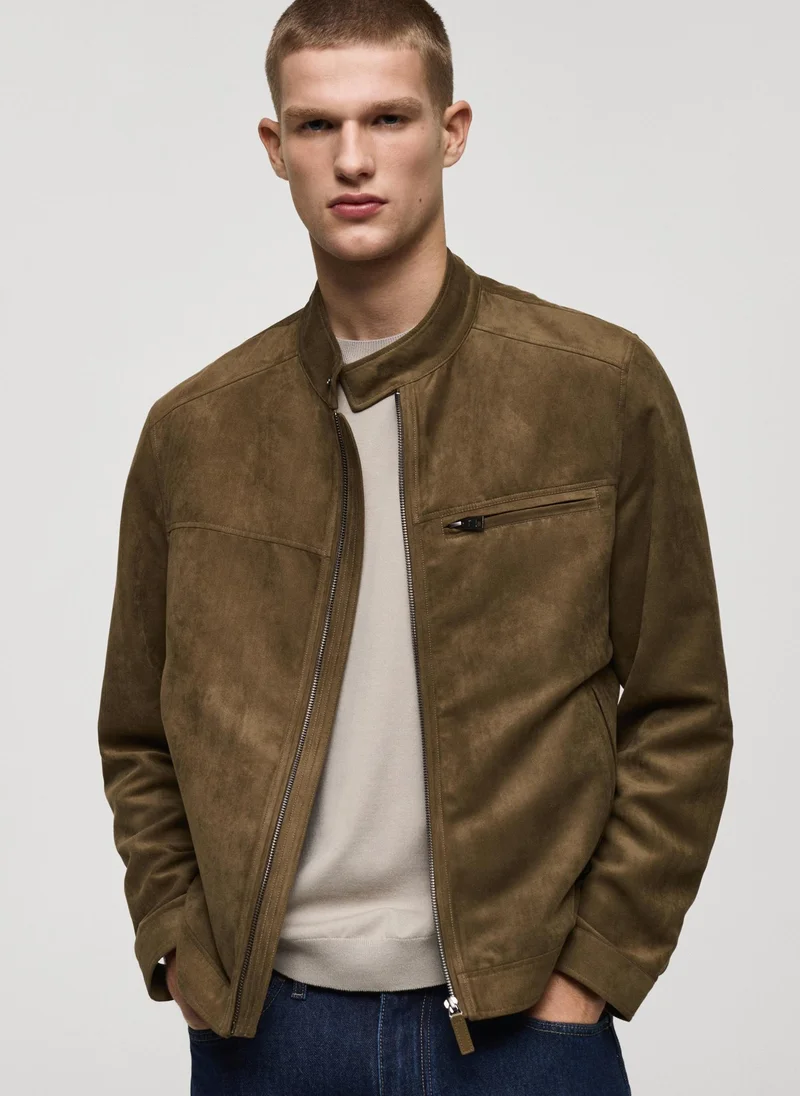 مانجو مان Suede-Effect Biker Jacket