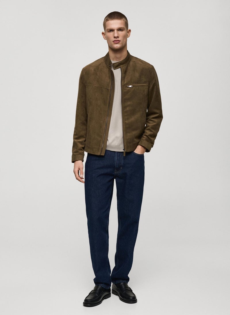 Mango Man - Suede-Effect Biker Jacket - Image 1