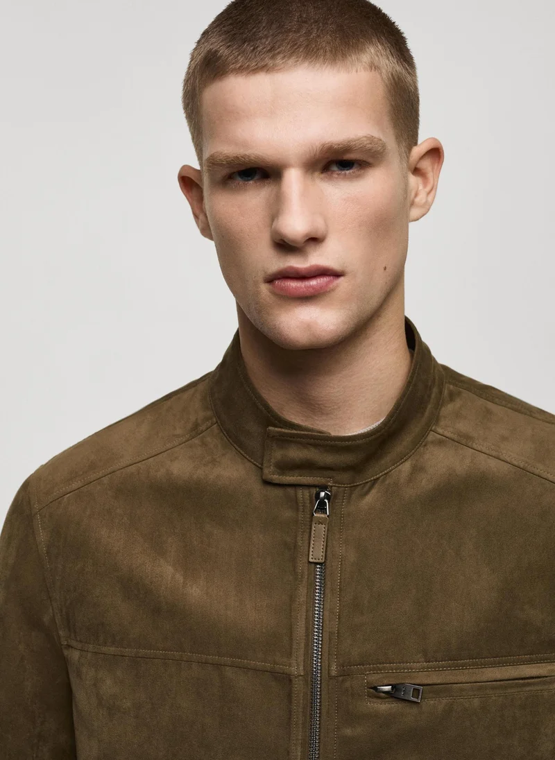 مانجو مان Suede-Effect Biker Jacket